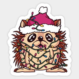 Cute Christmas Hedgehog Wrapped in Christmas Lights Sticker